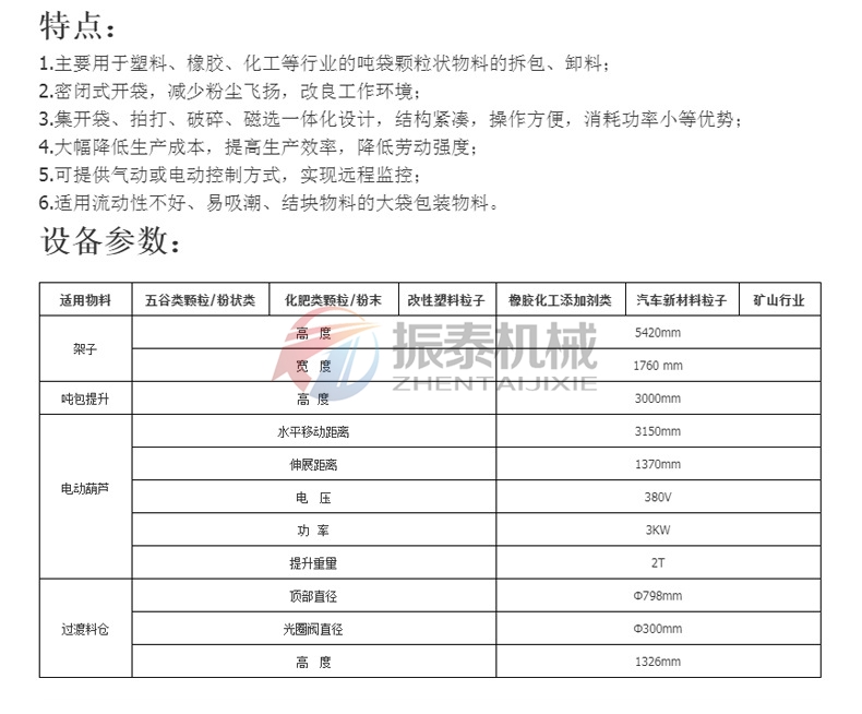 小蘇打噸袋拆包機(jī)參數(shù)